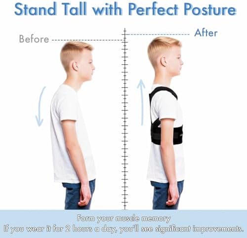 Adjustable Back Posture Corrector for Kids Teenage Girls Boys Women,Black S