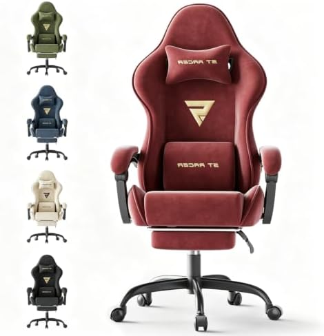 Ferghana Ergonomic Velvet Gaming Chair with Massage, Footrest & Reclining High Back, Racing Style Computer Desk Chair for Adults, Home Office Use, Red