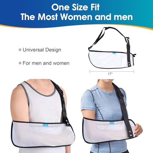 Mesh Arm Shoulder Sling Medical Shoulder Immobilizer for Shoulder Injury Torn Rotator Cuff, Breathable Arm Brace for Shower, Right Left Arm Stabilizes Elbow Arm Wrist Injury for Men Women (White-M)