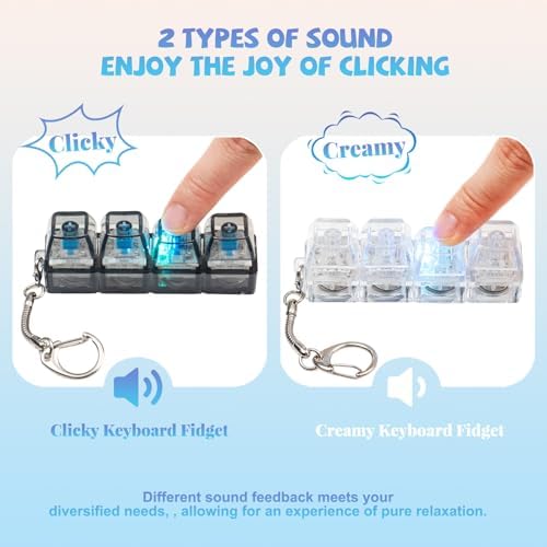 2 Pcs LED Keyboard Fidget Toy, Clicky & Creamy Fidget Clicker Keychain