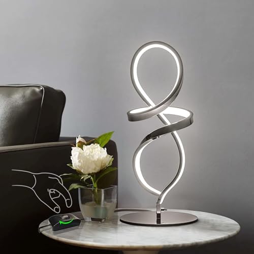 Modern Small Table Lamp with LED Spiral Design, 12W Chrome Nightstand Lamp