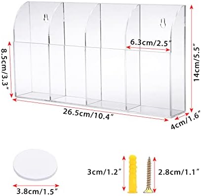 Hipiwe Wall Mount Remote Control Holder, 4-Slot Acrylic TV Remote Caddy