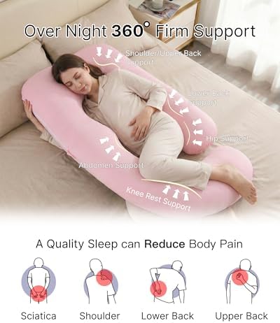 ALLOPERA Pregnancy Pillow, Full Body 57 Inch Maternity Pillow with Removable Washable Cover - Sleep Support for Legs, Back, Neck, Shoulder, HIPS, Belly for Pregnent Women, Pink Milk Fiber Cover
