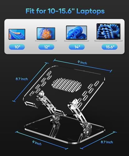 Lpoake 2 Pack Acrylic Laptop Stand for Desk, Adjustable Ergonomic Laptop Riser, Portable Foldable Computer Stand, Compatible with 10 to 15.6 Inches Notebook and MacBook, Clear