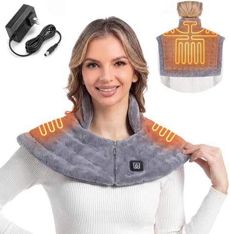 Weighted Heating Pad for Neck and Shoulders Back, Plug-in Heated Shoulder Wrap with 12V 2A Power Cord, No Battery Large Neck Heating Pad, 3 Heat Settings & Auto Shut Off, Ideal Gift for Mom and Dad