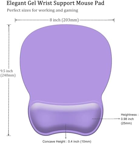 Mouse Pad with Support, Ergonomic Mouse Pad with Gel Wrist Rest Support Middle Concave Design, Comfortable Mousepad with Non-Slip PU Base for Home Office Working Studying (07 Light Purple)