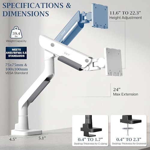 VIVO PRO Heavy Duty, Premium Ultra-Wide Monitor Tension Arm, Up to 57 inch Screens, Holds 59.4 lbs, Desk Mount Monitor Stand for Ultrawides, White, PRO-ST157W