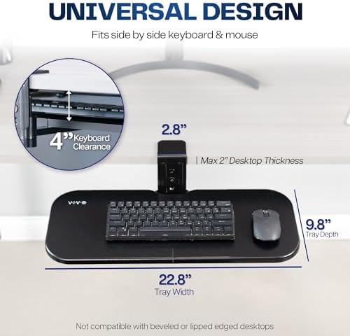 VIVO Black Clamp-on 23 x 10 in Rotating Keyboard Tray, MOUNT-KB04CB