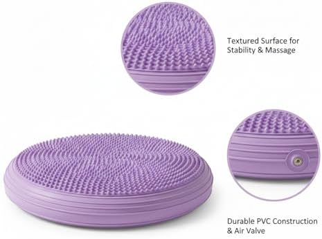 Inflatable Balance Disc Cushion, 13.4 Inch PVC Wobble Seat for Stability Training, Core Exercise & Office Chair Support, Portable Fitness Pad (Pink, Gray, Purple, Blue)