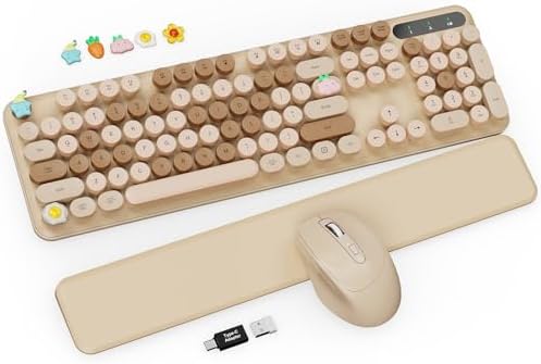 Wireless Keyboard and Mouse Combo, Cute Typewriter, Magnetic Wrist Rest