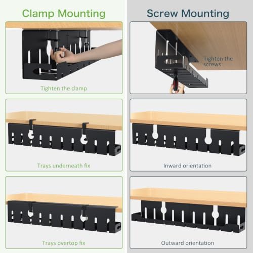 KEEGH Under Desk Cable Management Tray 32 in, Metal Cable Holder, Black