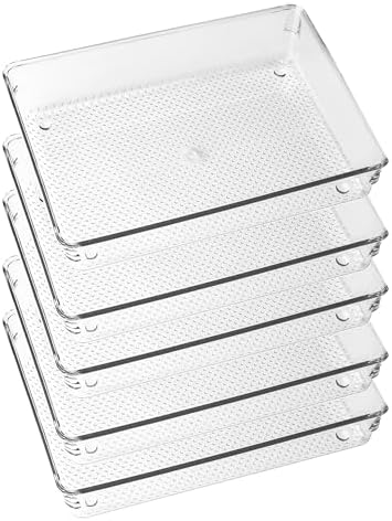 5 Pack Clear Plastic Drawer Organizer Tray Cutlery Utensil Makeups Drawer Silverware Organizers 6" X 9"