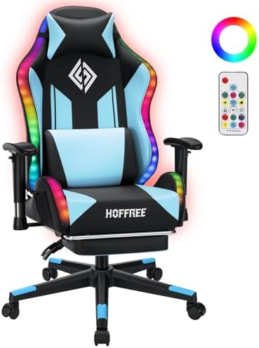 HOFFREE RGB Gaming Chair for Kids LED Computer Chair 155°Recliner-Blue