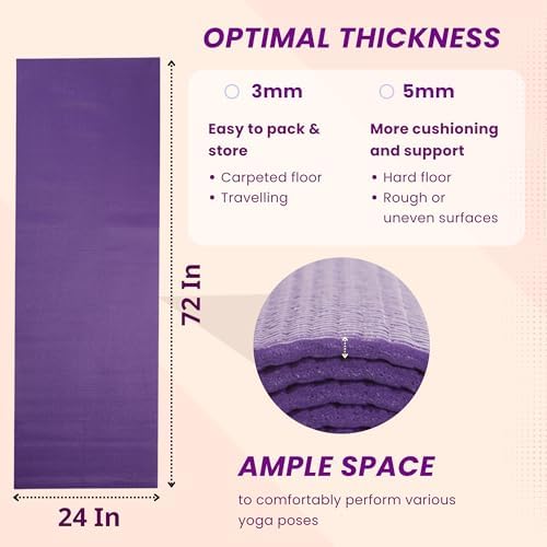 Everyday Yoga Deluxe Mat, Spacious 72"x24" Non-Slip, 3-5mm Extra Thick