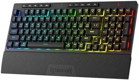 Redragon K515 PRO Shiva RGB Wireless Membrane Gaming Keyboard, 98 Keys Mechanical-Feel Keyboard w/Smooth Linear Switch, On-Board Macro & Multimedia Keys, Detachable Wrist Rest, Software Supported