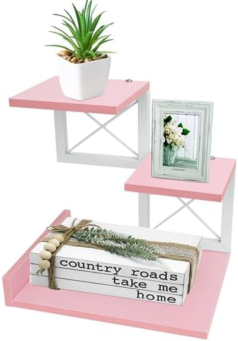 ELITEROO Desktop Shelf, Aesthetic Desk Organizer Table Top Mini Bookshelf, 3 Tier Wooden Desk Supplies Organizers and Storage Stand Cubicle Accessories for Women Office, Pink