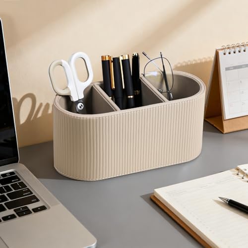 Remote Control Holder Pen Pencil Holder Desk Organizer Caddy(Beige)