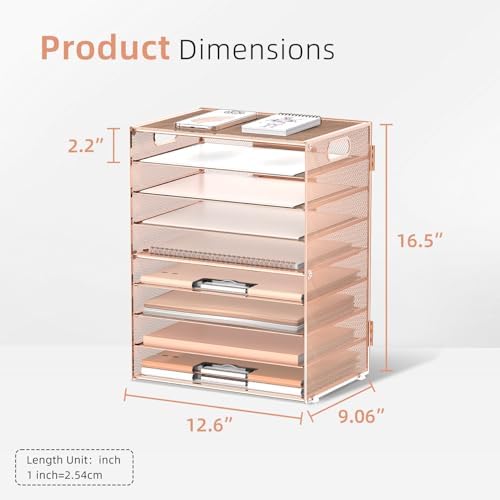 9-Tier Paper Organizer for Desk, Metal Letter Tray with Handles, Gold Rose