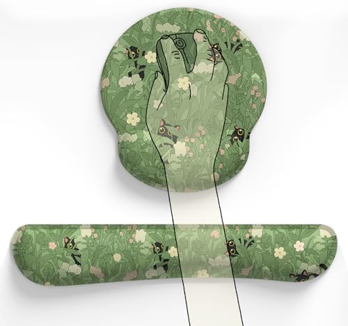 Cute Flower Mouse Pad Wrist Support Ergonomic Green Hide Out Cat, Keyboard Mouse Wrist Rest Non-Slip Gel Anime Kawaii 3D Mouse Pads Wrist Pad,Easy Typing,Pain Relief, Comfortable Computer Mouse Pad.