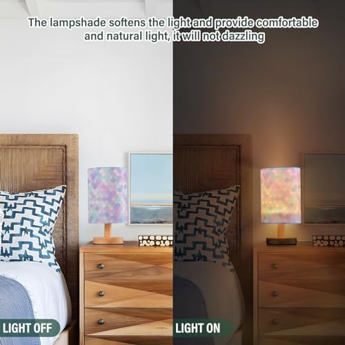 ALAZA Rainbow Scales Mermaid Decor Bedside Table Lamp with USB Port for Bedroom Nightstand Office Desk LED Bulb Included