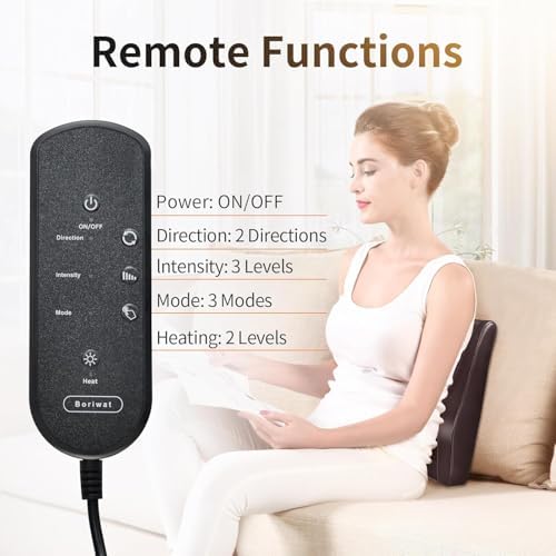 Boriwat Back Massager with Heat, 3D Kneading Massage Pillow for Back, Neck, Shoulder, Leg Pain Relief Deep Tissue, Gifts for Women Men Mom Dad(Brown)