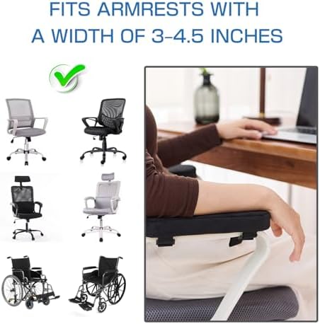 Office Chair Armrest Covers – Memory Foam Armrest Pads Ergonomic Forearm Support Pillow with Non-Slip Cushion for Office Chairs Gaming Chairs Wheelchairs (Black, Set of 2)