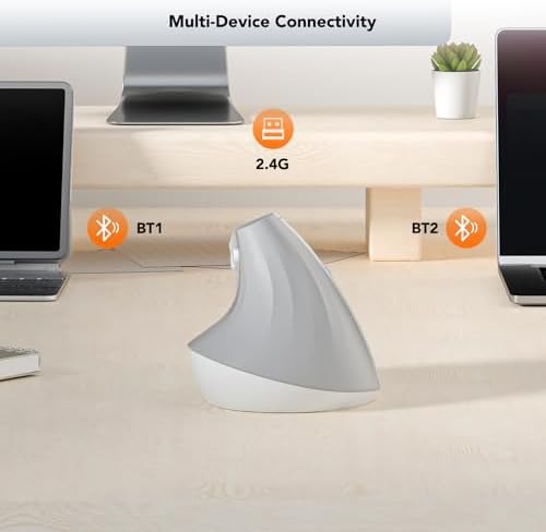 KYSONA Wireless Ergonomic Mouse, Vertical Mouse, Bluetooth Ergo Mouse, Quiet Click, 5 Level Adjustable DPI(800/1200/2400/2400/4000), Rechargeable 2.4G Mice Computer, PC, Mac, Laptop, White
