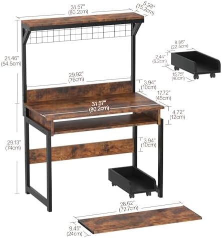 Computer Desk with Keyboard Tray and Storage Shelf, 31.5 Inch Office Desk with Computer Tower Stand, Home Office Desk for Small Space, Writing Table Workstation, Rustic Brown (Rustic Brown)