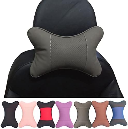 Car Neck Pillows 2pcs Pack Car Headrest Pillow Pu Leather Car Cervical Pillows for Traveling Car Pillows Filled by Fiber (Gray)