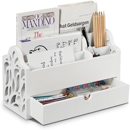 Desk Organizer with Drawer Wood File Office Mail Organizer Countertop