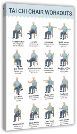 Tai Chi Chair Workout Exercise Chart for Seniors Gentle Home Workout Plan Canvas Poster Bedroom Decor Room Decor Frame 12x18inch