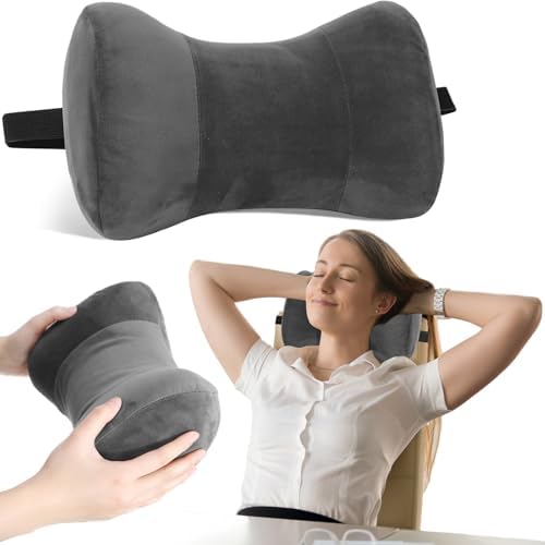 Youyole Car Neck Pillow for Driving Seat 11.8 x 7.87 x 4.7 Inches Office & Gaming Chair Neck Support Pillow Memory Foam with Strap Velvet Cover for Car Driving and Desk Use(Gray)