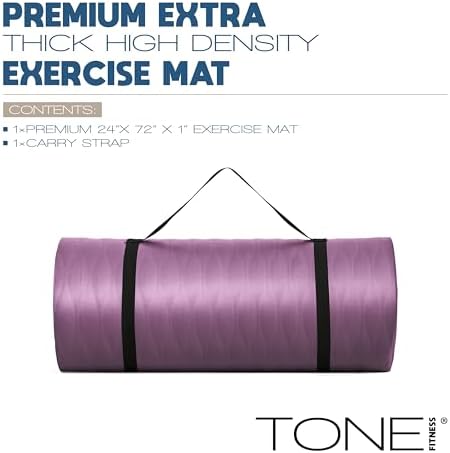 Tone Fitness 1" Extra Thick Yoga Mat, Exercise & Pilates Mat with Strap