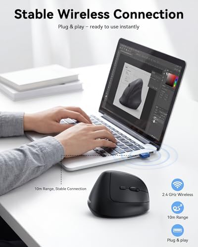 TECKNET Ergonomic Mouse, Vertical Wireless Mouse 2.4G, Computer Mouse with 6 Adjustable 4800 DPI, Quiet Clicks Optical Mice, USB A Receiver, 6 Buttons for Laptop, Desktop, PC - Black