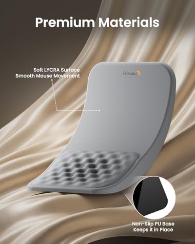 ProtoArc MP50 Ergonomic Mouse Pad with Wrist Support, Lycra Surface, Gray
