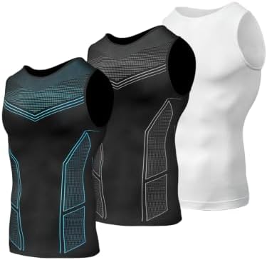 Odoland 3 Pack Men Compression Shirt Slimming Body Shaper Workout Vest