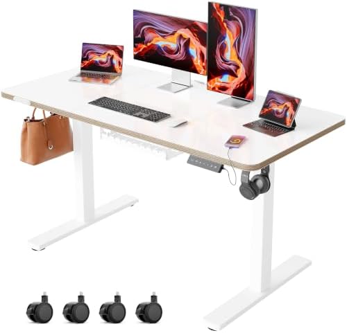 48 Inch Standing Desk with Wheels, USB-C Port, Cable Management