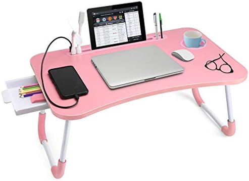 Slendor Bed Desk for Laptop and Writing with Storage, Cup Holder, Light