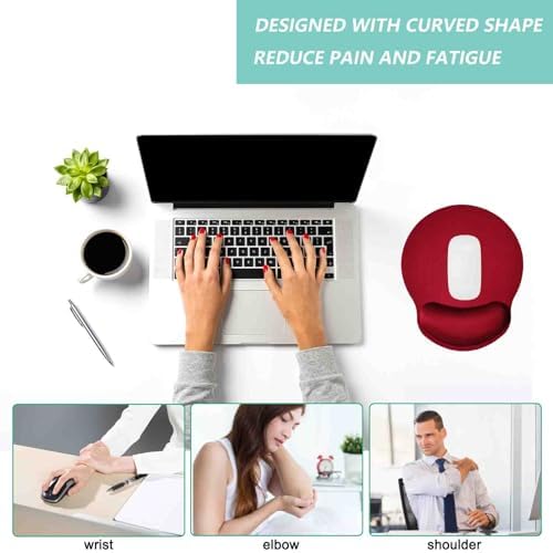 Mouse Pad with Wrist Support, Ergonomic Mouse Pad with Memory Foam Wrist Rest Cushion, Non-Slip Rubber Base Gaming Mice Pad for Home Office Computer Laptop, Red