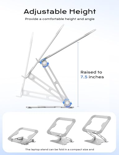 JCZT Adjustable Laptop Stand for Desk, Metal Foldable Laptop Riser, White