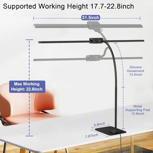 24W Led Desk Lamps with Base for Office Home, 31.5-in Double Head, Black