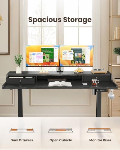 ErGear Electric Standing Desk with Drawers, 48″ x 24″ Gaming Table Compatible Monitor Stand, Stand up Desks, Home Office Height-Adjustable Desk with Storage Shelf, 4 Preset Heights, Black