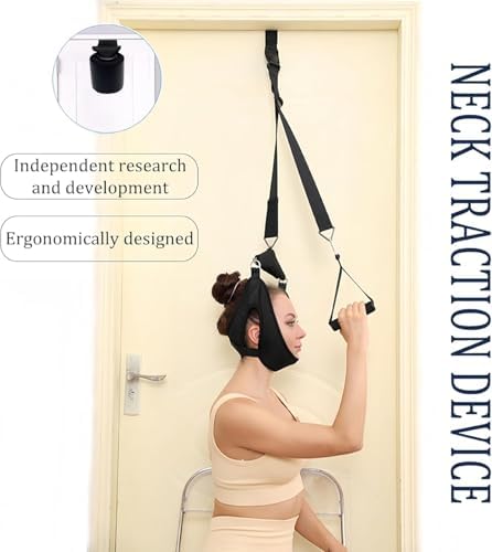 Adjustable Cervical Neck Traction Device Portable Cervical Stretcher Hammock for Neck Pain Relief Home Over Door Neck Stress Relief Relaxation Brace Harness Spine Decompression Device