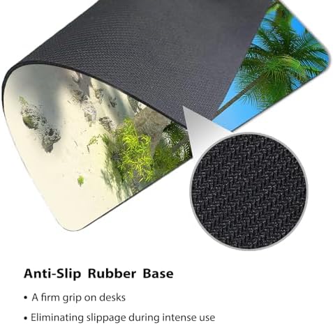 9.5x7.9 Inch Office/Gaming Mouse Pad, Tropical Vacation Beach Paradise Palm Tree Island Hammock, Cute Anti-Slip Mat for Desk Decor
