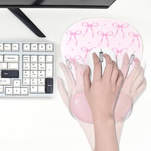 Pink Bow Mouse Pad with Gel Wrist Support - Cute Erogonomic Mousepad