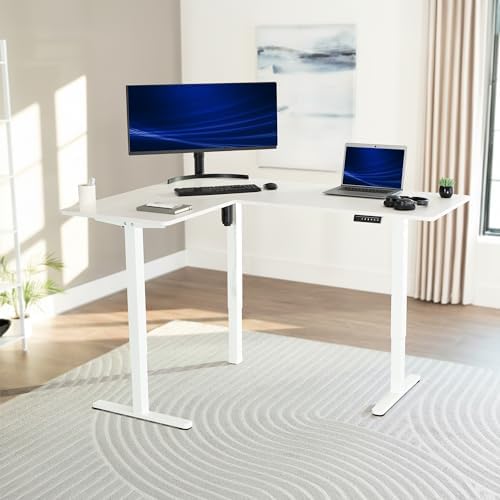 VIVO White 63 x 47 in Corner Standing Desk, DESK-E3CTW-47