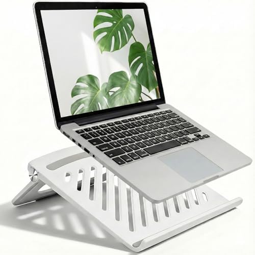 White Laptop Stand for Desk, Adjustable Foldable Laptop Riser