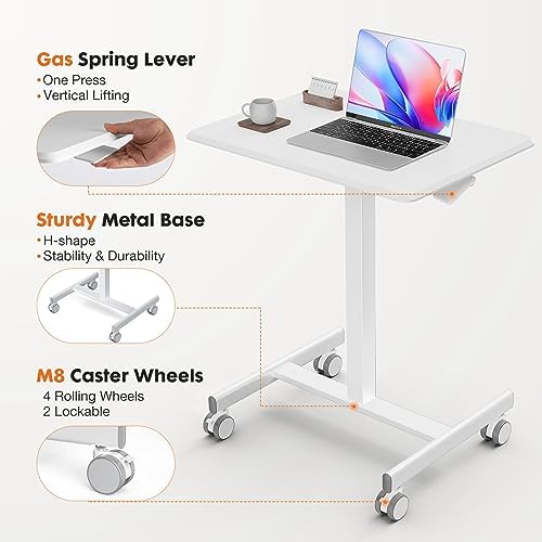 Sweetcrispy Mobile Rolling Desk, Small Standing Desk with Wheels