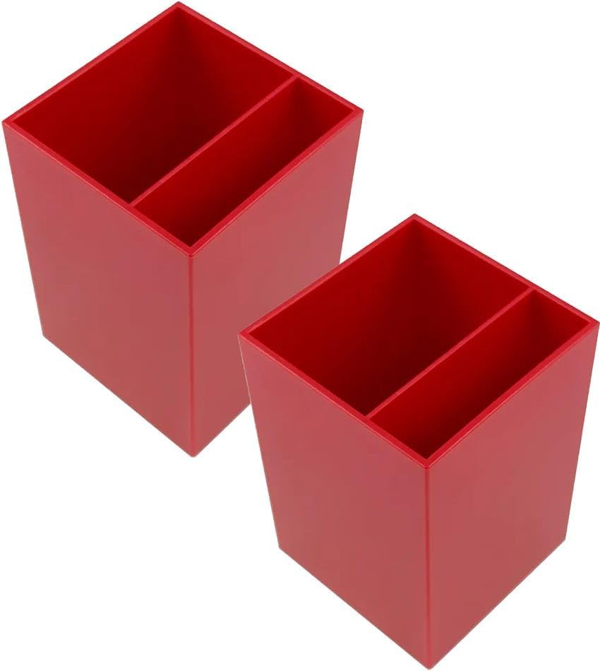 JAM PAPER Plastic Pen Holders - Red Desktop Pencil Cups - 2/Pack