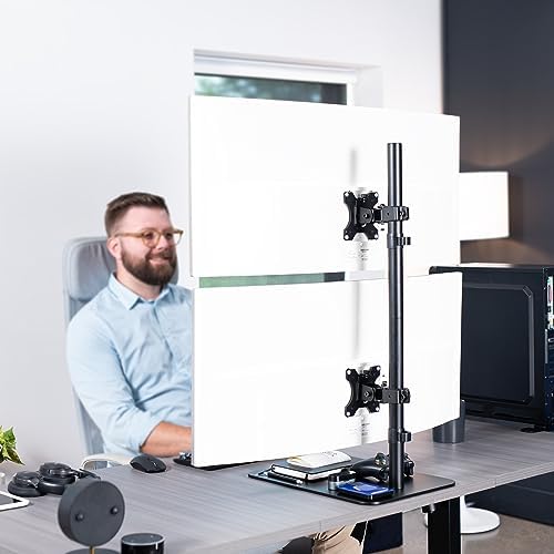 VIVO Freestanding Dual Vertically Stacked Ultra-Wide Monitor Desk Stand, Extra Tall Heavy Duty Adjustable Mount for 2 Ultrawide Screens up to 45 inches, 25 lbs Per Screen Capacity, Black, STAND-V200L